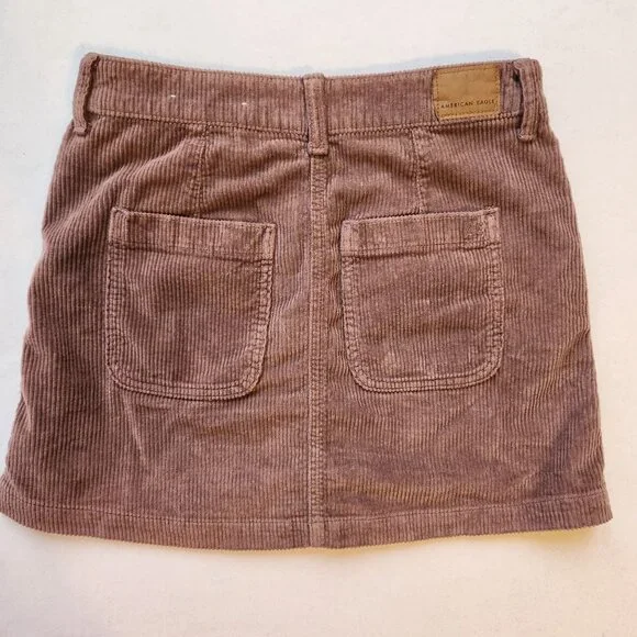American Eagle Super Hi-Rise A-Line Corduroy Mini Skirt Zipper Mauve Cream Cute - Picture 3 of 12